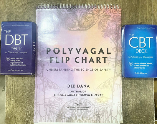 Therapy Tools Combo Pack | Polyvagal Flip Chart + The CBT Deck + The DBT Deck | Mental Health Resources for Therapists & Clients (Spiral-Bound + Card Decks)